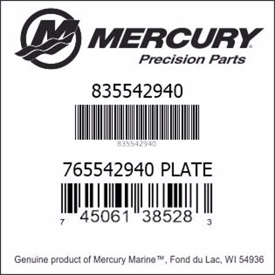 Bar codes for Mercury Marine part number 835542940