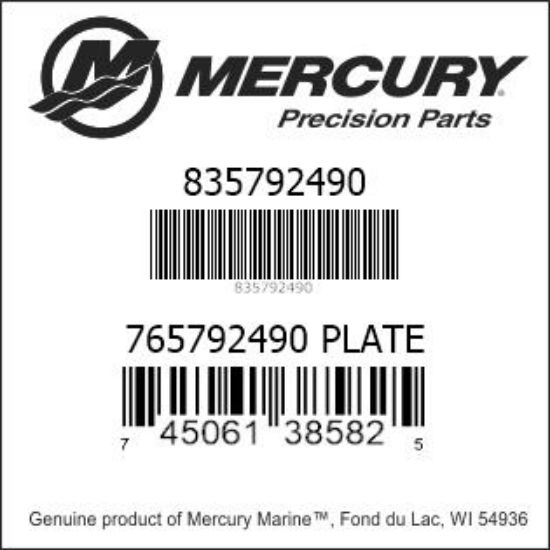 Bar codes for Mercury Marine part number 835792490