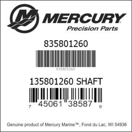 Bar codes for Mercury Marine part number 835801260