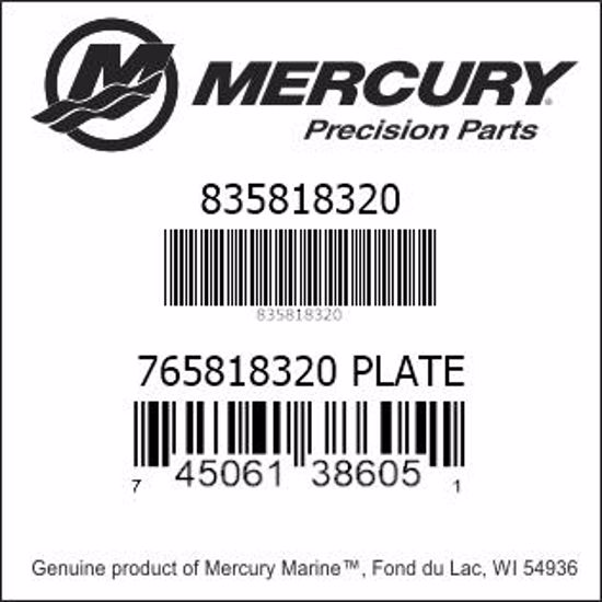 Bar codes for Mercury Marine part number 835818320