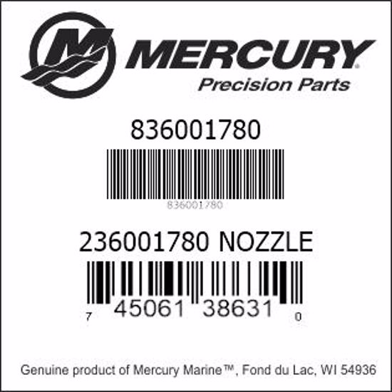 Bar codes for Mercury Marine part number 836001780