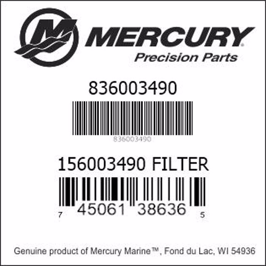 Bar codes for Mercury Marine part number 836003490