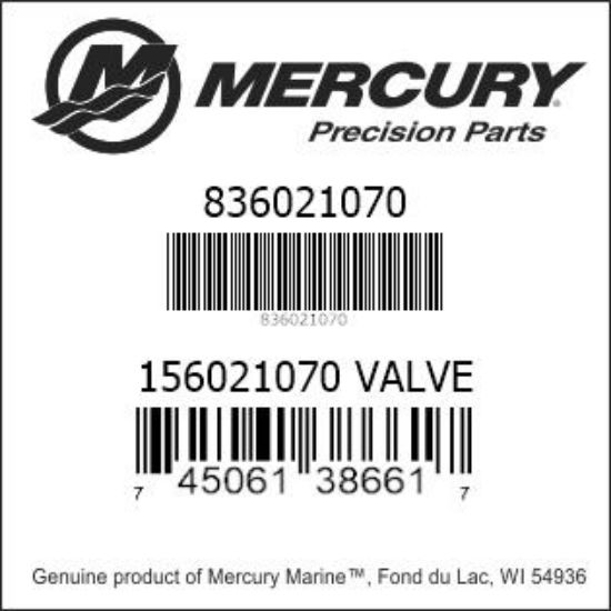 Bar codes for Mercury Marine part number 836021070