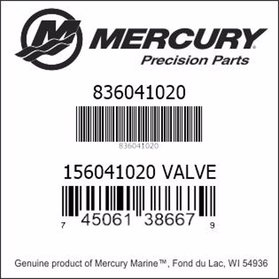 Bar codes for Mercury Marine part number 836041020