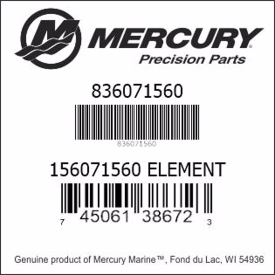 Bar codes for Mercury Marine part number 836071560