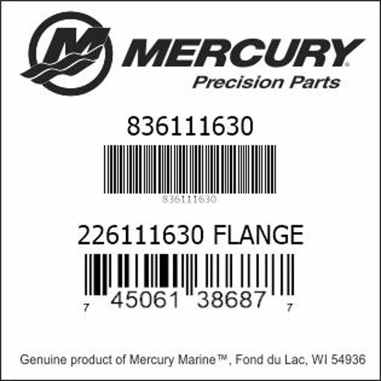 Bar codes for Mercury Marine part number 836111630