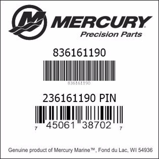 Bar codes for Mercury Marine part number 836161190