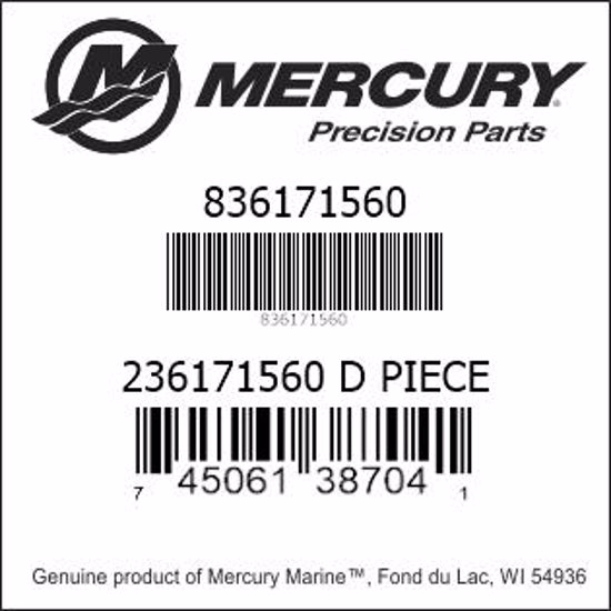 Bar codes for Mercury Marine part number 836171560