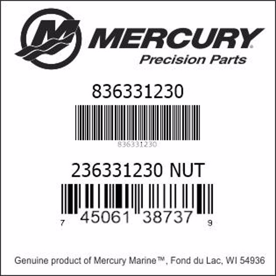 Bar codes for Mercury Marine part number 836331230