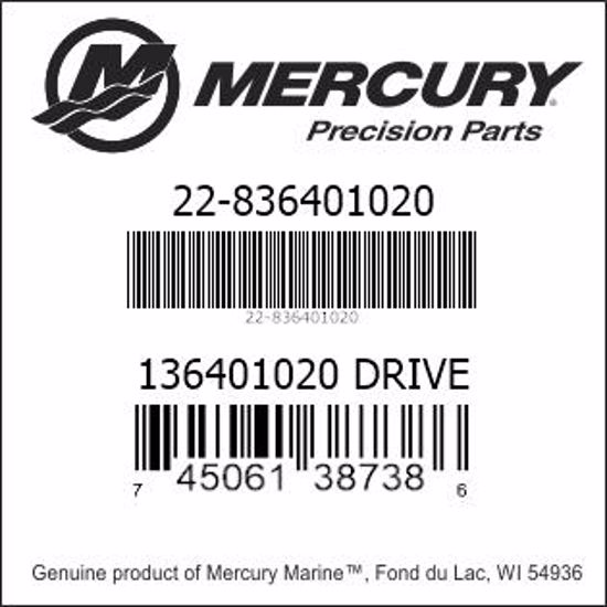 Bar codes for Mercury Marine part number 22-836401020