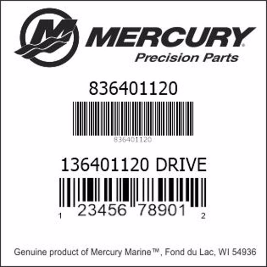 Bar codes for Mercury Marine part number 836401120