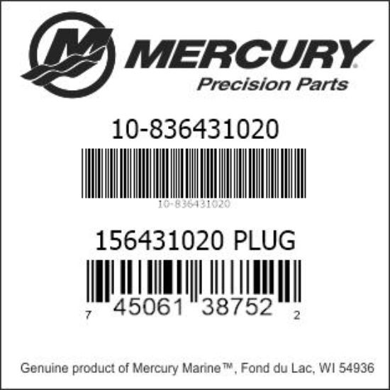 Bar codes for Mercury Marine part number 10-836431020