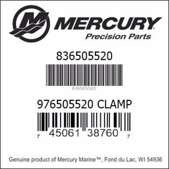 Bar codes for Mercury Marine part number 836505520