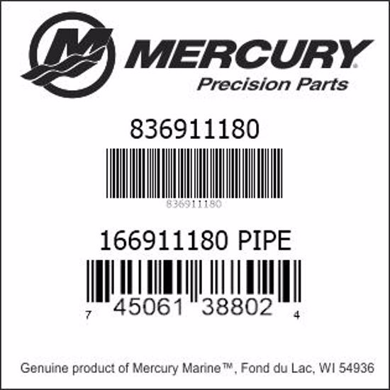 Bar codes for Mercury Marine part number 836911180