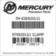 Mercury Marine part number 54-836920111 976920111 CLAMP Bar codes for Mercury Marine part number 54-836920111