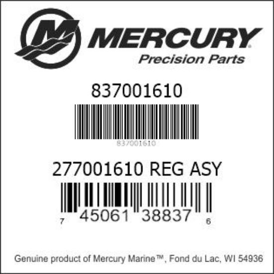 Bar codes for Mercury Marine part number 837001610