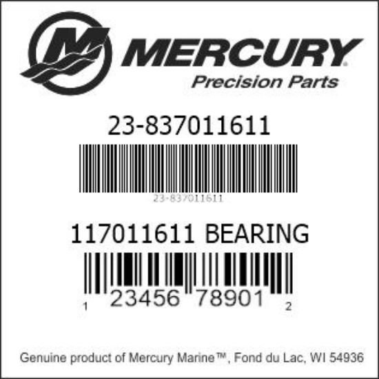 Bar codes for Mercury Marine part number 23-837011611