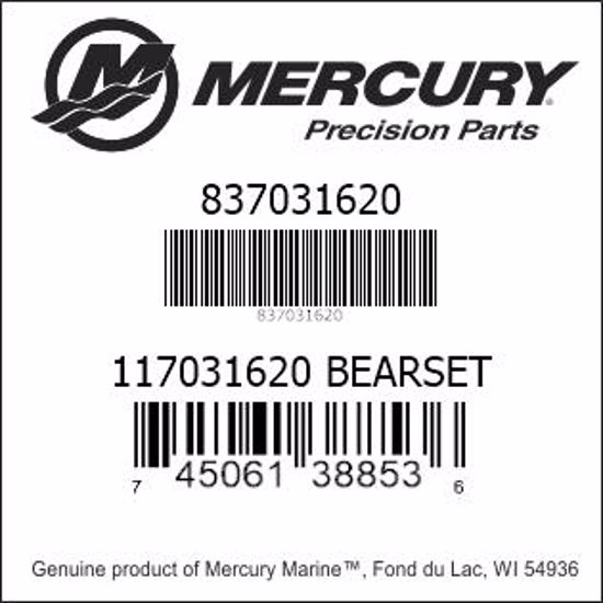 Bar codes for Mercury Marine part number 837031620