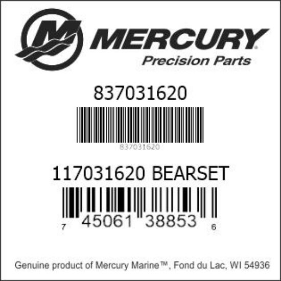 Bar codes for Mercury Marine part number 837031620