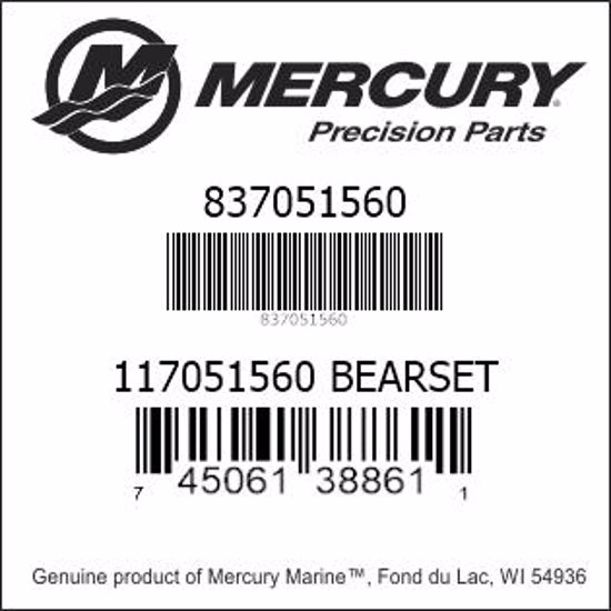 Bar codes for Mercury Marine part number 837051560