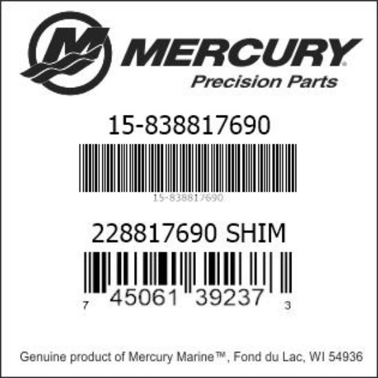 Bar codes for Mercury Marine part number 15-838817690