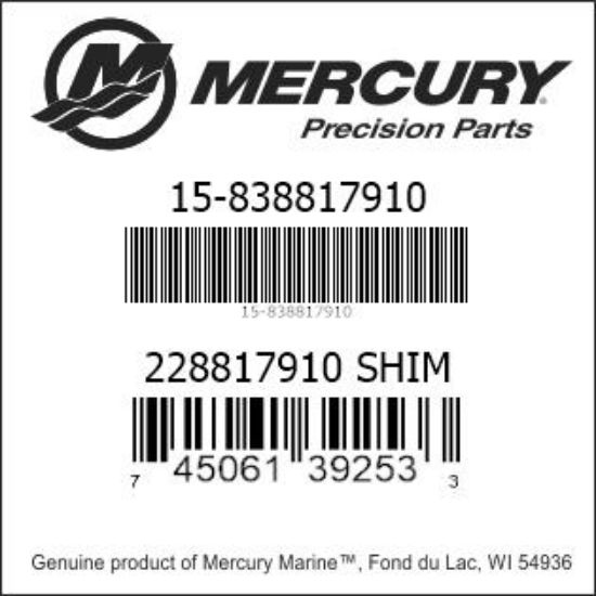 Bar codes for Mercury Marine part number 15-838817910