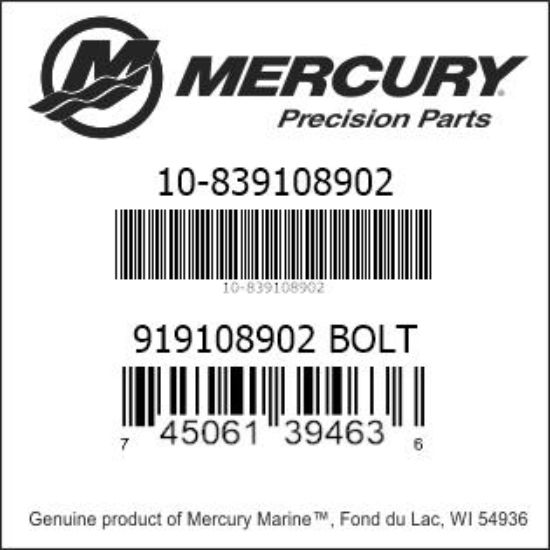 Bar codes for Mercury Marine part number 10-839108902