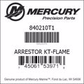 Bar codes for Mercury Marine part number 840210T1