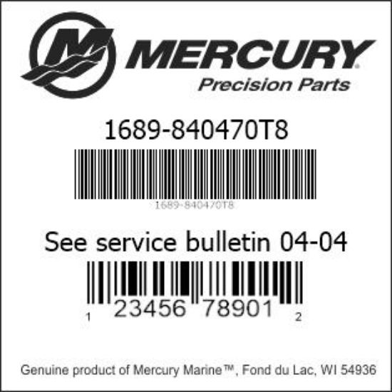 Bar codes for Mercury Marine part number 1689-840470T8