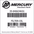 Bar codes for Mercury Marine part number 35-840634K01