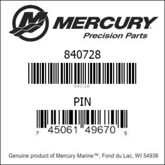 Bar codes for Mercury Marine part number 840728