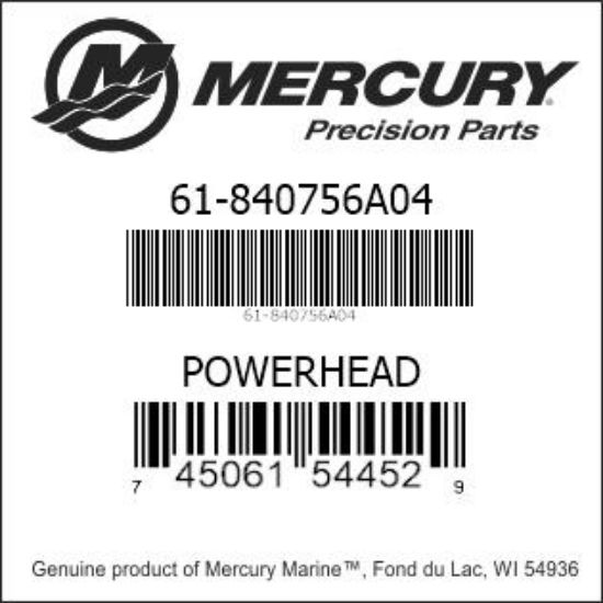 Bar codes for Mercury Marine part number 61-840756A04