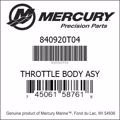 Bar codes for Mercury Marine part number 840920T04
