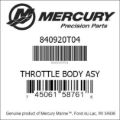 Bar codes for Mercury Marine part number 840920T04