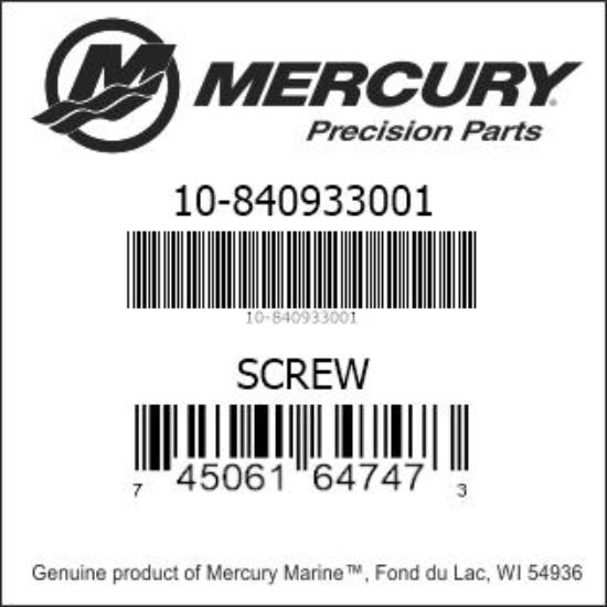 Bar codes for Mercury Marine part number 10-840933001