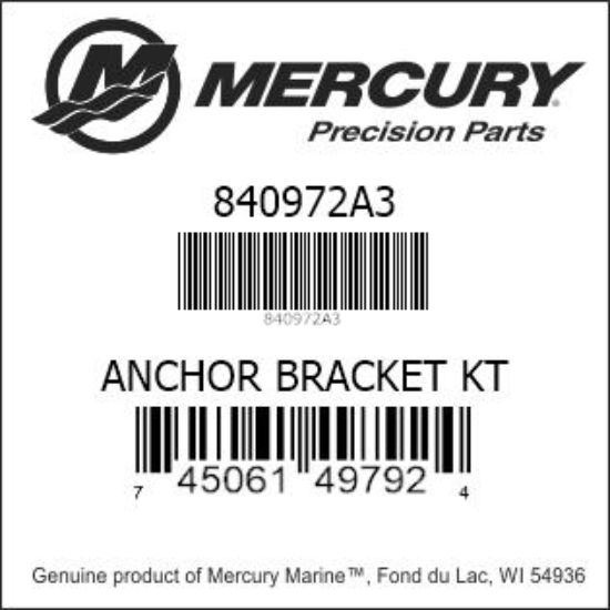 Bar codes for Mercury Marine part number 840972A3