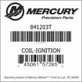 Bar codes for Mercury Marine part number 841203T