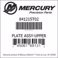 Bar codes for Mercury Marine part number 841215T02