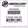 Bar codes for Mercury Marine part number 841944A02