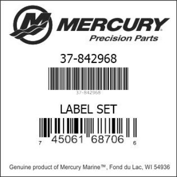 Mercury Marine part number 37-842968 LABEL SET Bar codes for Mercury Marine part number 37-842968