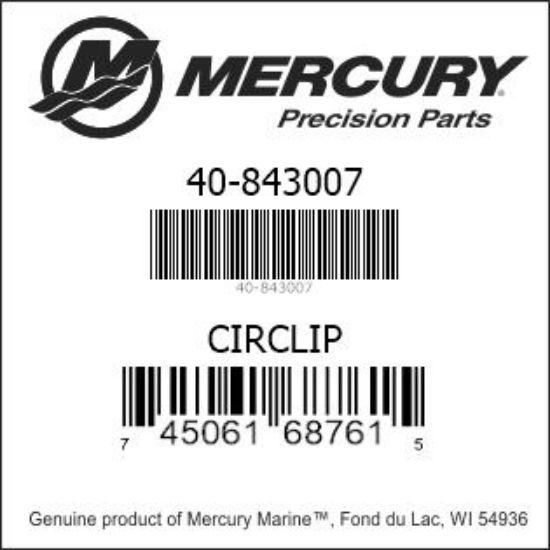 Bar codes for Mercury Marine part number 40-843007