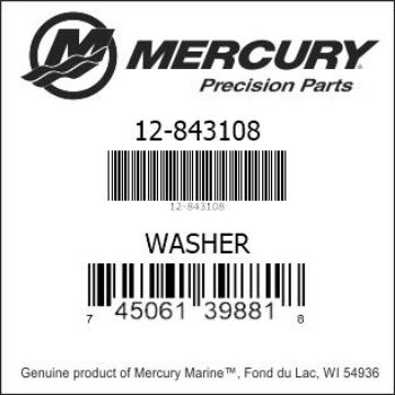 Mercury Marine part number 12-843108 WASHER Bar codes for Mercury Marine part number 12-843108