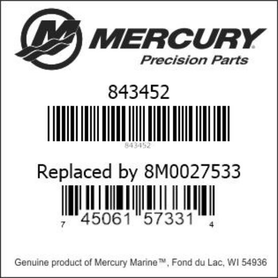 Bar codes for Mercury Marine part number 843452