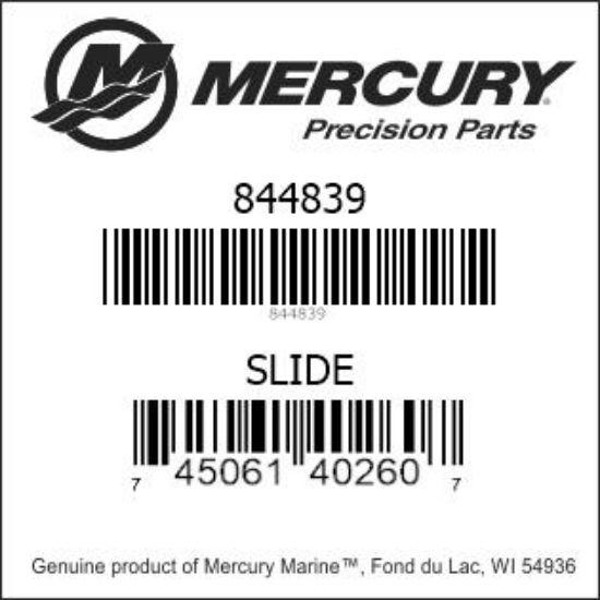 Bar codes for Mercury Marine part number 844839