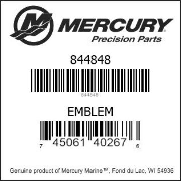 Mercury Marine part number 844848 EMBLEM Bar codes for Mercury Marine part number 844848