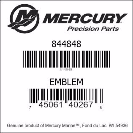 Bar codes for Mercury Marine part number 844848