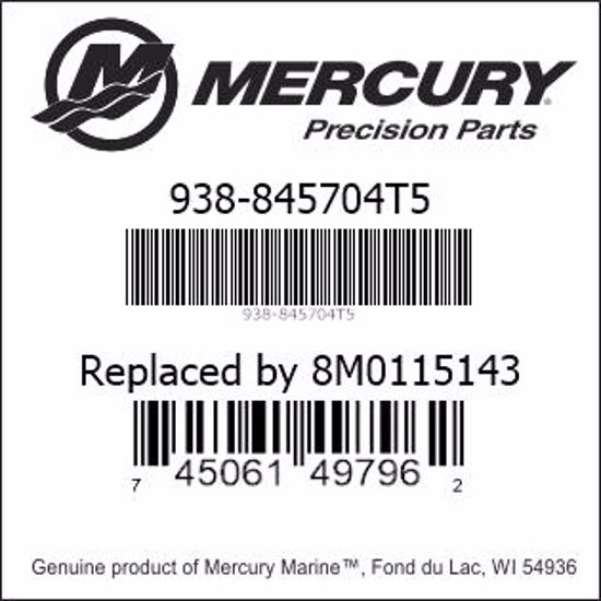 Bar codes for Mercury Marine part number 938-845704T5