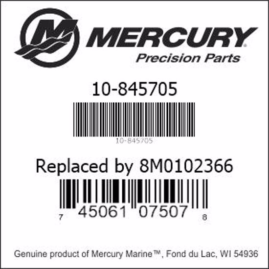 Bar codes for Mercury Marine part number 10-845705