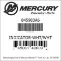 Bar codes for Mercury Marine part number 845983A6