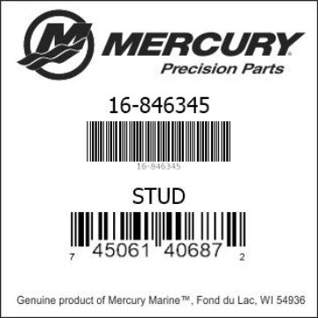 Mercury Marine part number 16-846345 STUD Bar codes for Mercury Marine part number 16-846345